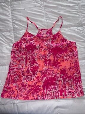 Lilly Pulitzer L Dusk Tank Top Rule Breakers Beach Club pink peach adjust straps